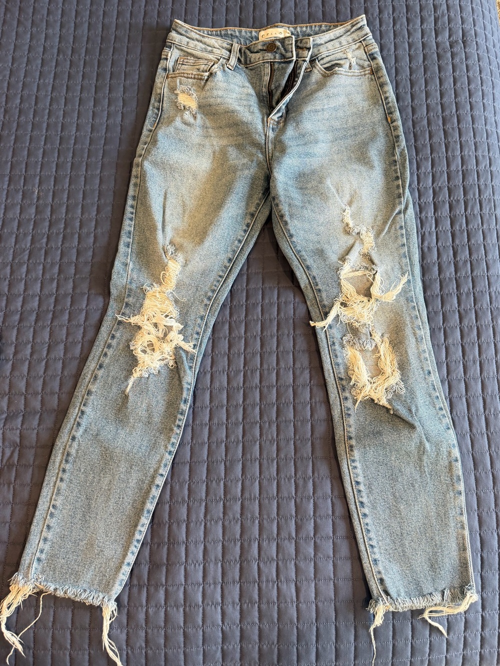 Cello Light Blue Distressed Boyfriend Jeans